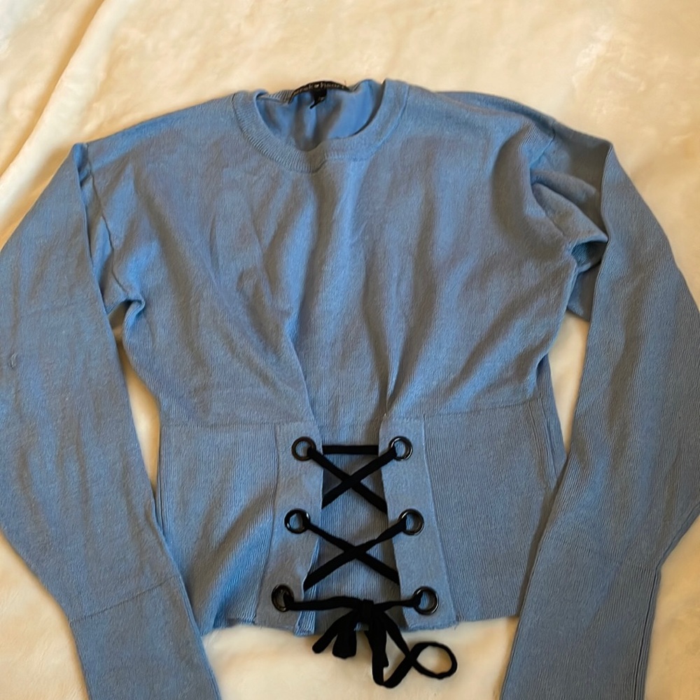 Light Blue Crop Sweater with tie in front